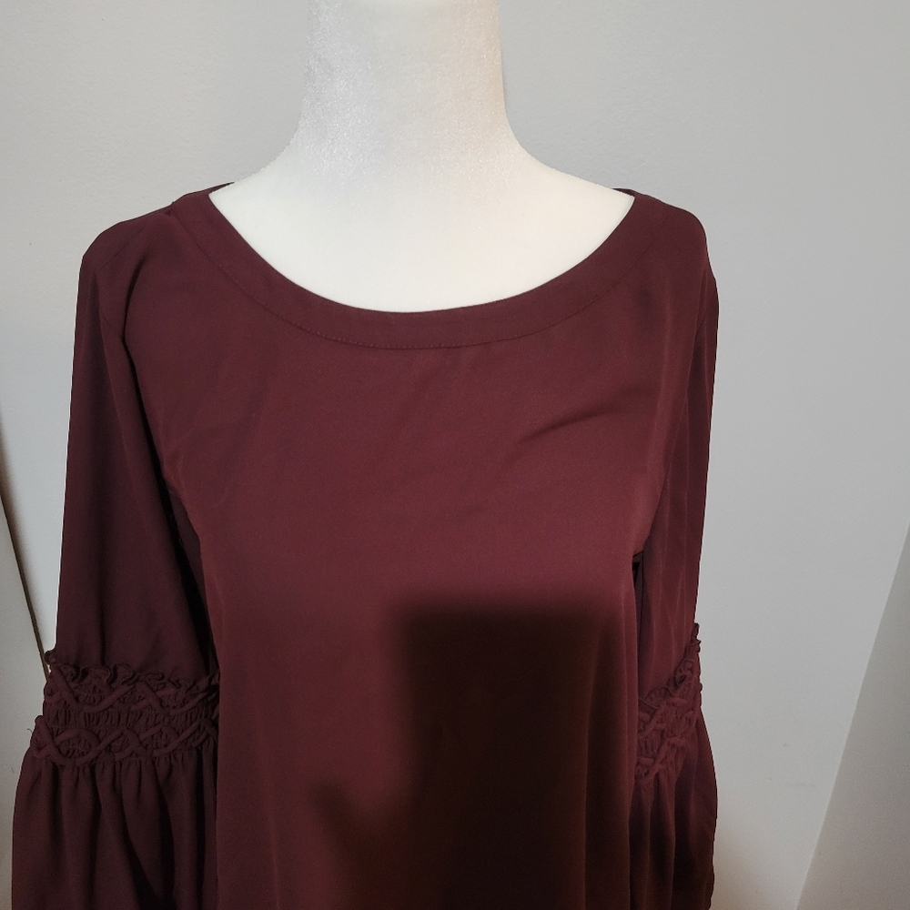Loft Outlet Bell Sleeve Solid Red Keyhole Tie Back Fairy Blouse | Small - Picture 2 of 8